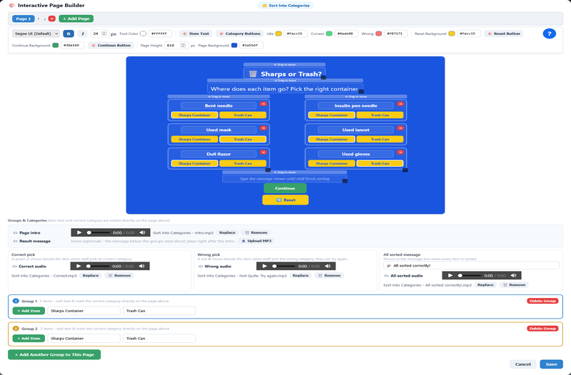 Building a Sort Into Categories training activity in ScriptLMS